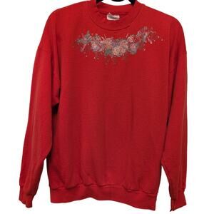 Vintage Hanes Painted Floral Crewneck Sweatshirt Sweater Retro 90s‎ Y2K Red